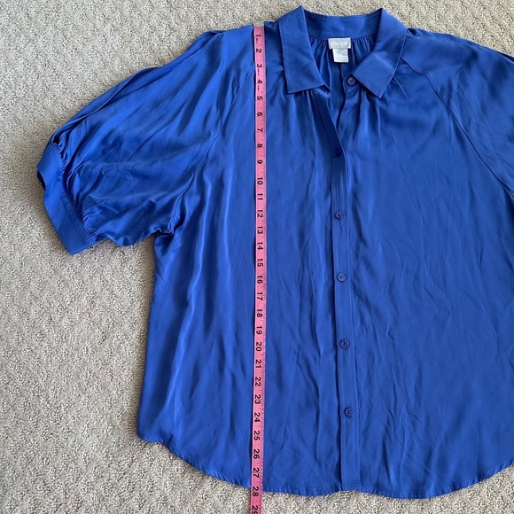 Chico's Sandwash Satin Solid Split Sleeve Shirt Blue Size 3 (US Size 16/… - Picture 12 of 13